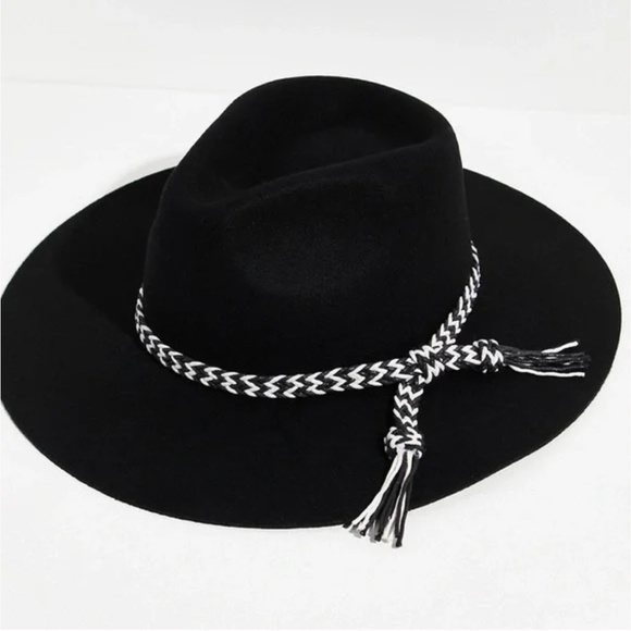 NWT Mossant Free People Wild Heart Braided Trim Black Felt Hat Sz M main image 4